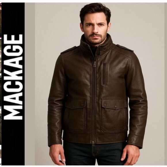 Mackage Moto Jacket Bomber Lamb Brown Leather 46 XLarge, XXLarge - Picture 1 of 17